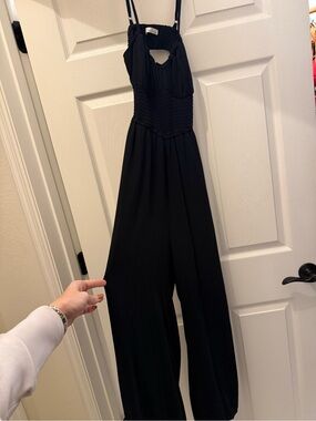 Hollister Black Smocked Bodice Wide-Leg Jumpsuit
